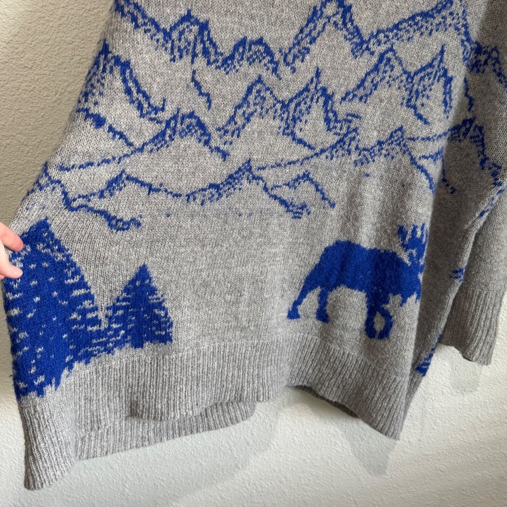 Free People Mountain Moose Zip Up Oversized Cardigan Gray Gorpcore Cabin Woods - Picture 9 of 10
